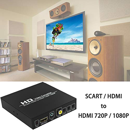 Scart To Hdmi, Taipoxun Scart Converter Video Audio Box, Hd Video Converter Scart To Hdmi Adapter With Pal/Ntsc Video Scaler, 1080P/720P Support Hdmi, 3.5Mm Coaxial Audio Out For Tv And Dvd Player #TOP2