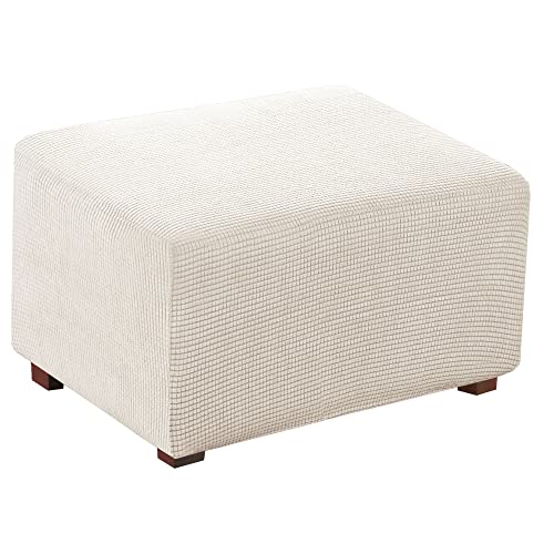 Flamingo P Stretch Fabric Ottoman Slipcovers Stretch Storage Ottoman Covers Foot Rest Sofa Slipcovers Furniture Protector Covers (Ivory, Large)