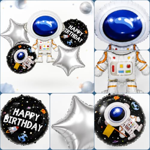 Image of Wanna Party Space Theme Foil Balloon Set (Pack of 5) | Astronaut, Rocket & Star Balloons for Kids Birthday | Outer Space Party Decorations | Happy Birthday Balloon Combo