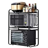 DnKelar ausziehbarer Mikrowellenregal, Mikrowellen-Ofengestell 2 Ebenen, Mikrowelle Rack mit 3 Hacken , Küchentischregal aus Kohlenstoffstahl, Mini Backofen Halterung für kleine Küche