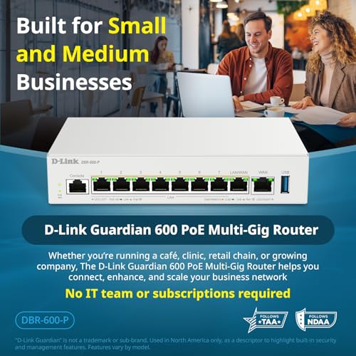 Image of D-Link Guardian 600 PoE Multi-Gig Business Router (DBR-600-P), Premium Router with Multi-WAN Failover, SPI Firewall, 8X 2.5GbE PoE+ LAN, VPN