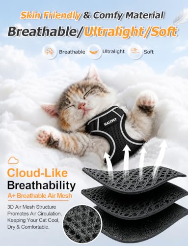 Cat Harness and Leash Set,Escape Proof Kitten Harness,Black | Side-Snap Adjustable Cat Harbess with Reflective Strips, Easy to Put On Without Pulling Over the Head for Outdoor Adventures - Image 6
