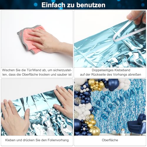 APOMOONS 4 Stück Lametta Vorhang Blau, Glitzervorhang Welle Glitzer Vorhang Geburtstag Lametta Vorhänge für Hochzeit Fotowand Bühnendekor Foto Hintergrund Party Deko Luftschlangen (1 m X 2 m)
