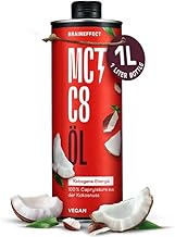 BRAINEFFECT MCT-Öl C8 - Bildet 300% mehr Ketone als andere MCT-Öle (100% C8) - Ketogene Ernährung - Reiner Extrakt aus Kokosnussöl - Ideal für ketogene Diät & Bulletproof Coffee (1L)