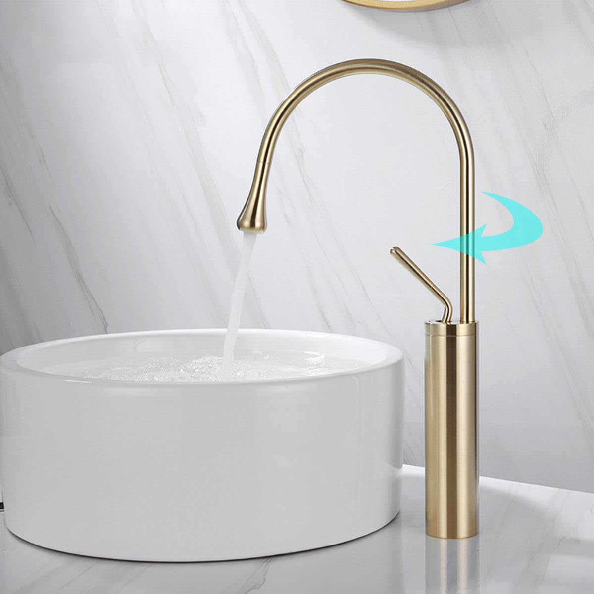 Robinet mitigeur salle de bain pivotant au design goutte d'eau épuré