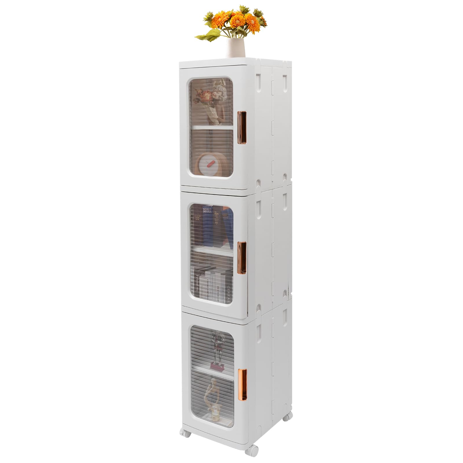 Armoire de rangement multifonction avec 4 roulettes pivotantes à 360° pour livres, fournitures de bureau, collations, articles ménagers, blanc (24,5 x 28,5 x 126 cm)