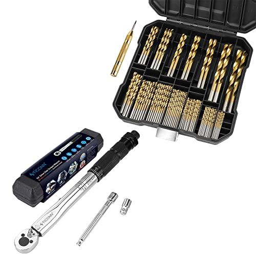 99Pcs Titanium Coated Drill Bit Set+ 1/4-Inch Drive Click Torque Wrench #TOP8
