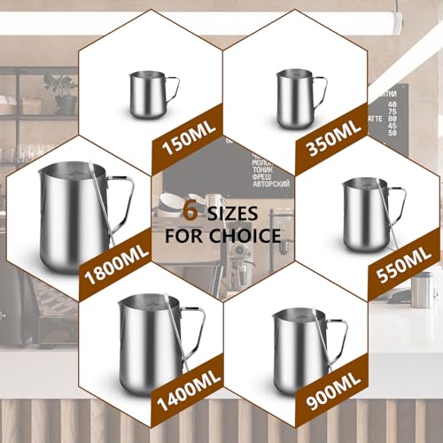 WELKOR 5oz Mini Milk Frothing Pitcher-Stainless Steel Steaming Jug for Espresso, Cappuccino & Coffee-Heat-Resistant, Dripless Spout, Measurement Scale, Dishwasher Safe (150ml/5oz)