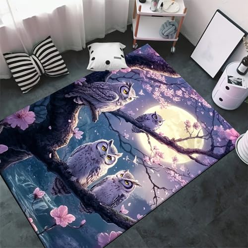 Tapis de décoration hibou 3D tapis de sol chic antidérapant salon - 5