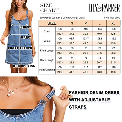 Lily Parker Adjustable Straps Ripped Denim Overall Denim Bib Dress Jeans Skirt (L, Mid Blue) #TOP1