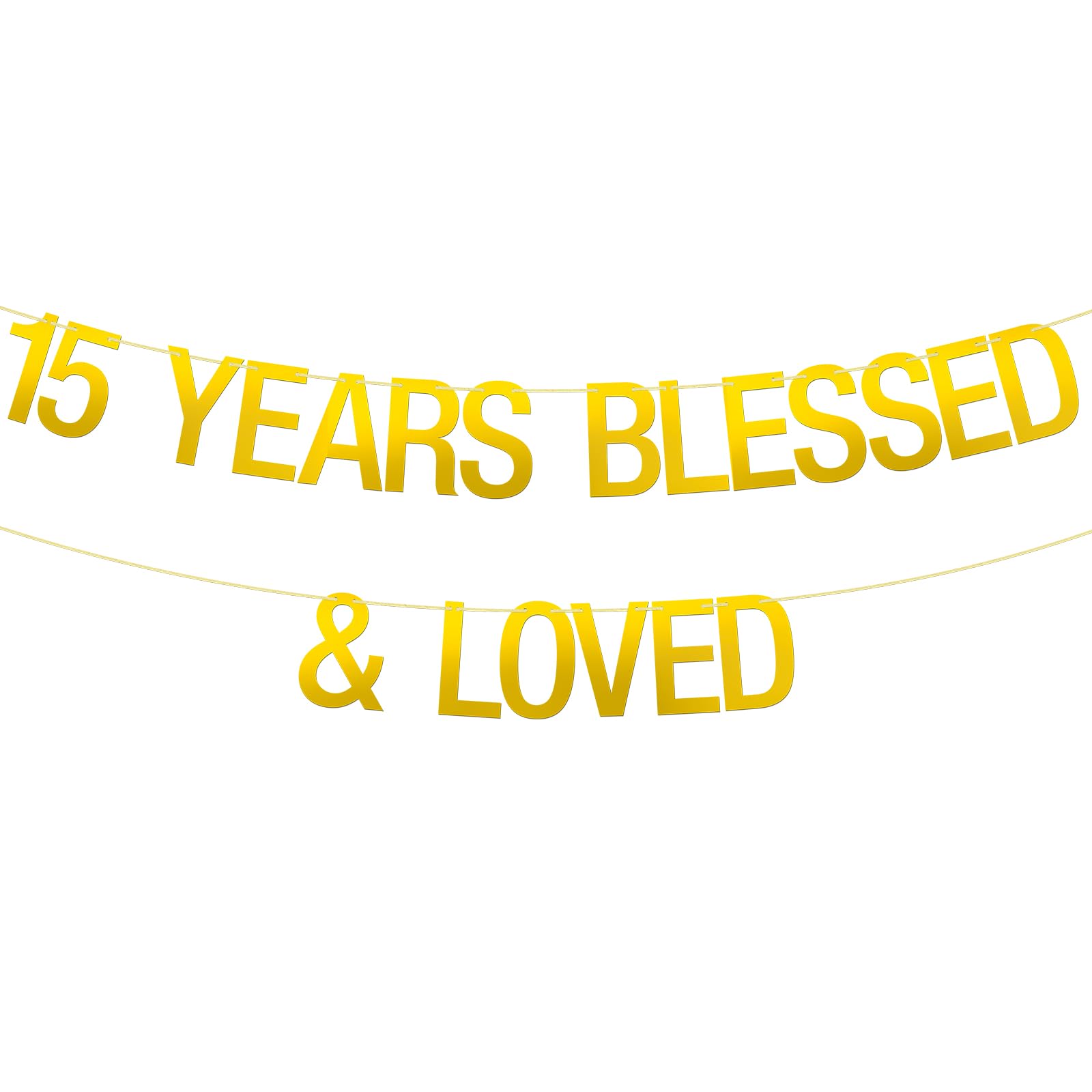 15 Years Blessed & Loved Banner 15th Birthday Hanging Decor 15th Wedding Anniversary Party Decoration Supplies Mirror Gold