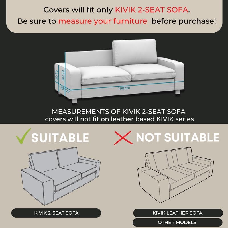 comfortly Cover for Kivik 2 Seat Sofa, Replacement Slipcover, Heavy Duty 7 pcs Cover, Soft Durable Washable Fabric, Easy to Clean & Replace (Crown - Antelope)