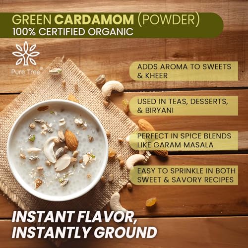 Image of Pure Tree Certified Organic Green Cardamom Powder | 50 g | Glass Jar | Hari Elaichi Powder | Elaichi Powder