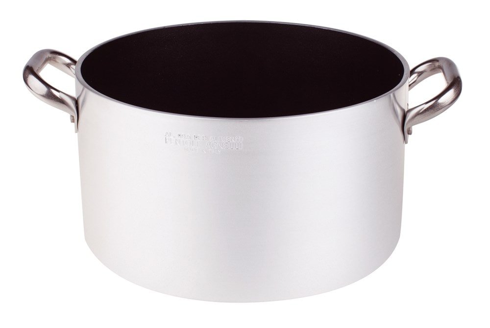 Pentole Agnelli Aluminium Anti - Adherent Professional 5 Mm. Deep Platinum Saucepot With 2 Handles, 3.49 Litre, Colour - Silver/Black