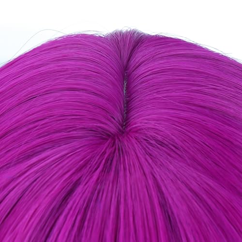 Image of PATTNIUM Girls Rose Purple Short Curly Wavy Wigs with Bangs Rose Shoulder Length Wavy Heat Resistant Synthetic Wig