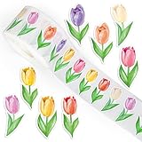 FYSUIMU 1000 Pcs Spring Floral Stickers Roll Watercolor Colorful Tulip Flower Self-Adhesive Sticker Decals for Scrapbook Journal Decor Birthday Holiday, 8 Designs