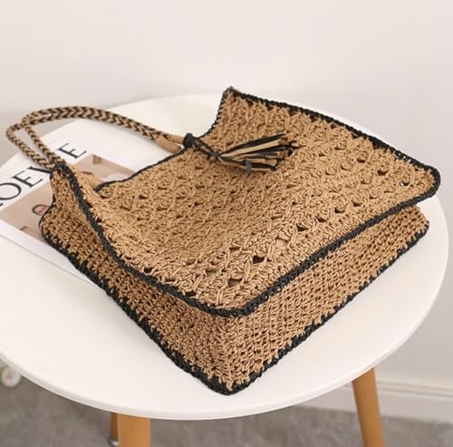 Straw Beach Bags For Women Chic Straw Tote Bag Rattan Purse Summer Straw Handmade Bag Raffia Handbag Shoulder Bag2