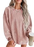 Jokeluck Casual Oversized Women's Crewneck Corduroy Sweatshirt Comfy Long Sleeve Lightweight Fall 2025 Fashion Edition pink Large