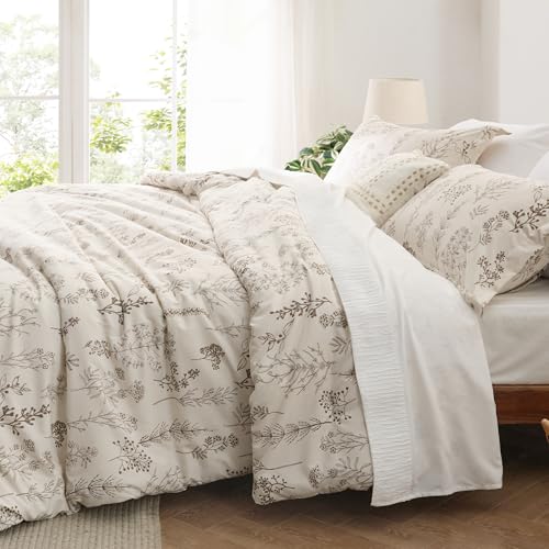 Image of Bedsure Full Comforter Set - Natural Bed Set, 3 Pieces Cute Floral Bedding, 1 Soft Botanical Flowers Comforter and 2 Pillow Shams