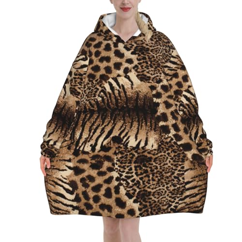 Couverture à capuche portable contre le froid, plaid léopard doux pour adulte