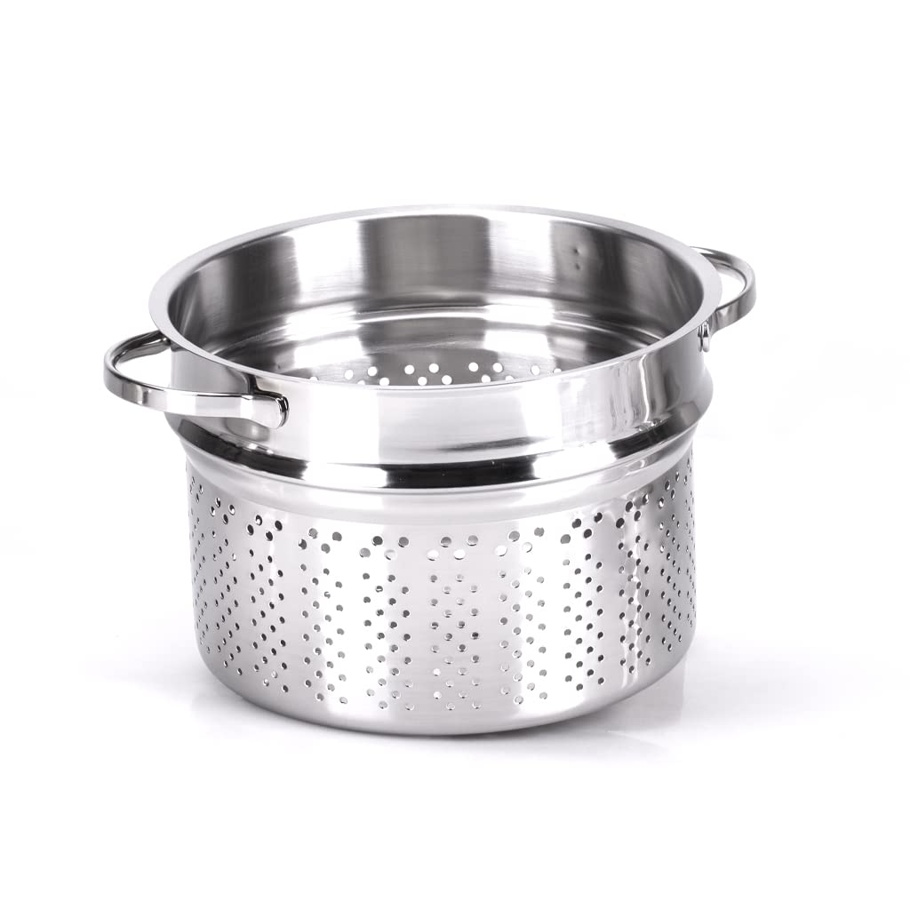 Moneta Pastaiola Allegro Inox 24 cm 7 litri, con doppio cestello, scolapasta e cestello vapore. Per tutti i fuochi, compresa induzione., A01A167502