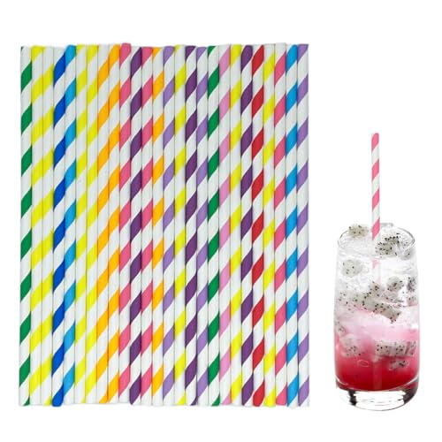 100 pitillos desechables de colores rayados para fiesta miniatura 1