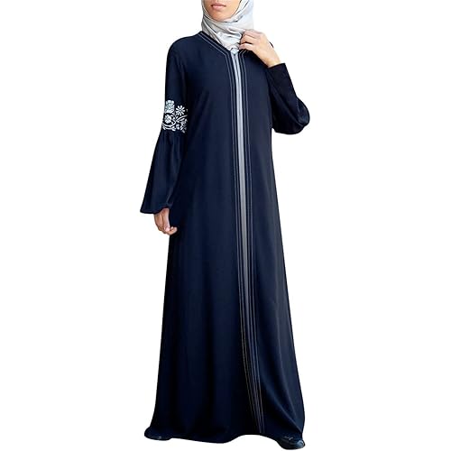 Womens Long Sleeve Ethnic Style Muslim Dresses Abaya Plus Size Robe Maxi Vintage Eid Dresses for Muslim Women