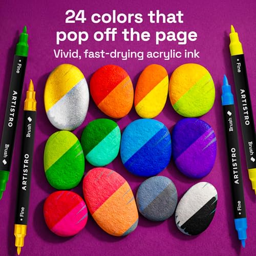 Image of ARTISTRO 24 Rock Acrylic Paint Markers - Painting Kit for Kids and Adults - Art & Craft Supplies Paint Pens