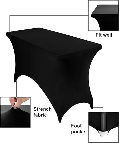 Miniatura 3 de Mantel impermeable de elastano de 4 pies para fiestas, bodas, banquetes y eventos (negro)