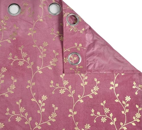 Image of Heavy Velvet Fabric Room Darkening Floral Design Curtains 12 Feet for Extra Long Door, English Wine, Pack of 2 Pieces