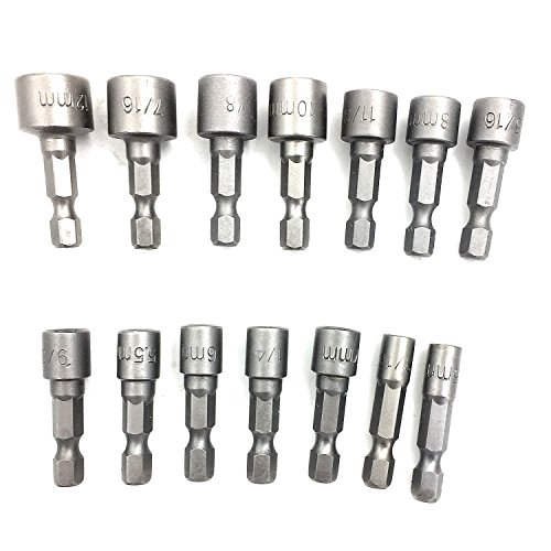 PANOVO (14pcs) Quick Change Power Nut Driver Bit Set Steel Metric Socket Wrench Set 1/4'' Hex Nut Driver Drill Bits for Quick Change Chuck Adapter, Electric Hand Drill, Screwdriver