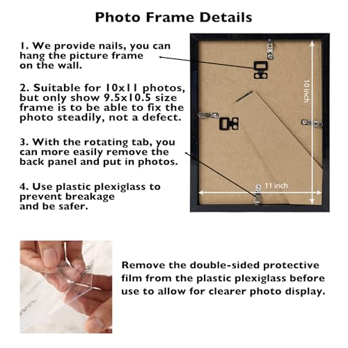 Image of JCJMY 10x11 Picture Frame Black for Wall Hanging, Wall Mounting Horizontally or Vertically, 10 x 11 Wall Gallery Poster Photo Frame with Shatter Resistant Plexiglass, Black