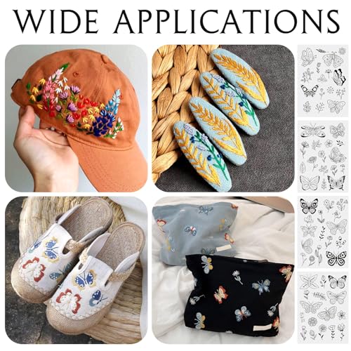 Image of Magibeads 64 Patterns Butterfly Flower Water Soluble Embroidery Patterns Spring Theme Stick and Stitch Transfer Embroidery Paper for Adult Beginners Hand Sewing Starter Kit