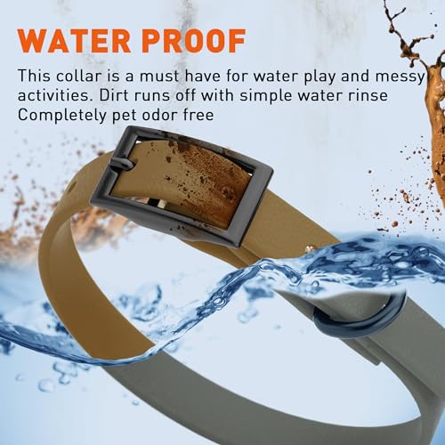 Image of Dogline Biothane Waterproof Dog Collar Strong Coated Nylon Webbing with Black Hardware Odor- Proof for Easy Care Easy to Clean High Performance Fits Small Medium or Large Dogs, Coyote Brown