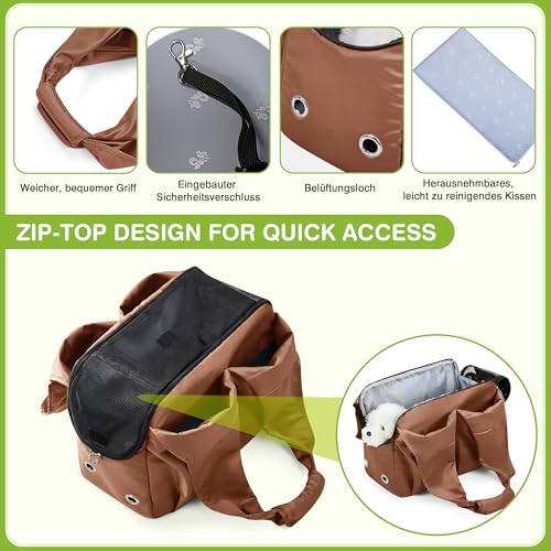 ALLSOPETS Hundetasche für Kleine Hunde, Leichte Atmungsaktive Haustiertasche, Bequeme Katzentragetasche mit Leinenhaken für Reisen, Outdoor und Camping (Karamellbraun)
