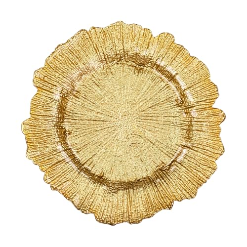 Gold Trendy Vintage Design Charger Plates – 33cm Elegant Polypropylene Underplates for Weddings, Parties, Anniversary, Birthday, Tableware, Catering Events & Special Events - Set of 1