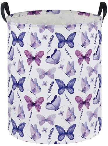 Image of DDBASKET Butterfly Laundry Basket Kids Hamper for Nursery Boy and Girl Hamper Cute Kids Toys Storage Bin Organizer Room Decor for Home(Purple Butterfly)
