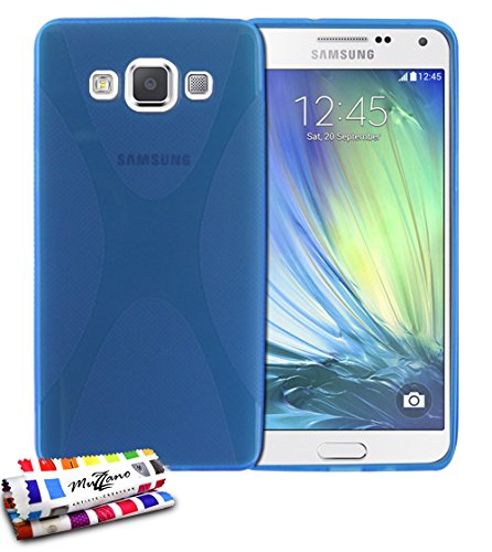 Coque Souple Ultra-Slim SAMSUNG GALAXY A5 [Le X Premium] [Bleu] de MUZZANO + STYLET et CHIFFON MUZZANO® OFFERTS - La Protection Antichoc ULTIME, ELEGANTE ET DURABLE pour votre SAMSUNG GALAXY A5 Cover