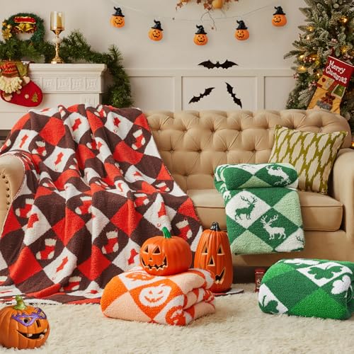 Image of CYMULA Halloween Knit Throw Blanket - Pumpkin Blanket for Couch, Soft Cozy Lightweight Fluffy Blanket for Fall Decor, 60 inchx80 inch