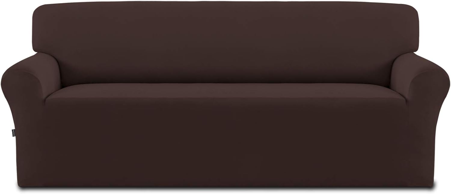 Easy-Going Fleece Stretch Sofa Slipcover Spandex Non-Slip Soft Couch Sofa Cover, Washable Furniture Protector with Anti-Skid Foam and Elastic Bottom for Kids, Pets(Oversized Sofa, Coffee) Coffee X Large