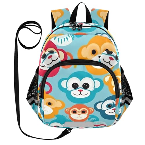 Kid's Backpack for Boys & Girls Toddler Bag Colorful Monkey Backpack with Safety Leash