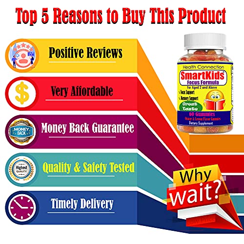 Smartkids - Brain Focus Chewable Gummies Supplements Great Taste Attention & Memory Formula For Childrens And Teens, Natural Omega 3 6 9 Dha Gummies For Kids, Calming Mutlivitamins School Study Task #TOP7