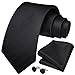 HISDERN Black Ties for Men Formal Business Necktie with Pocket Square Cufflinks Set Classic Satin Woven Solid Color Wedding Party Neck Tie