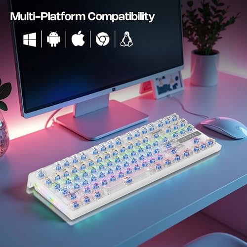 Image of Archer Tech Lab Astra M400 Mechanical Gaming Keyboard with 63 keys, 17 RGB modes, clicky blue switches, 26 anti-ghosting keys, 50M keystroke durability, 1.5m USB-C cable, Windows support (TRANSPARENT)