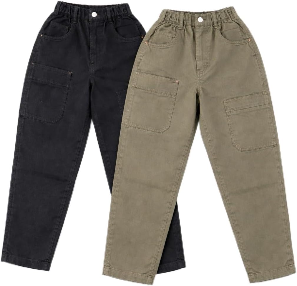Boys Cargo Pants, Kids Cargo Jeans with Pockets, Adjustable Waist, Stretch Denim Casual Pants for Boys