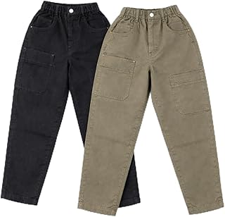 zomiconice Boys Cargo Pants, Kids Cargo Jeans with Pockets, Adjustable Waist, Stretch Denim Casual Pants for Boys