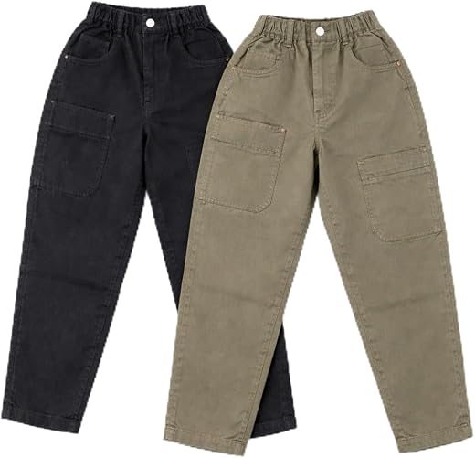 zomiconice Boys Cargo Pants, Kids Cargo Jeans with Pockets, Adjustable Waist, Stretch Denim Casual Pants for Boys