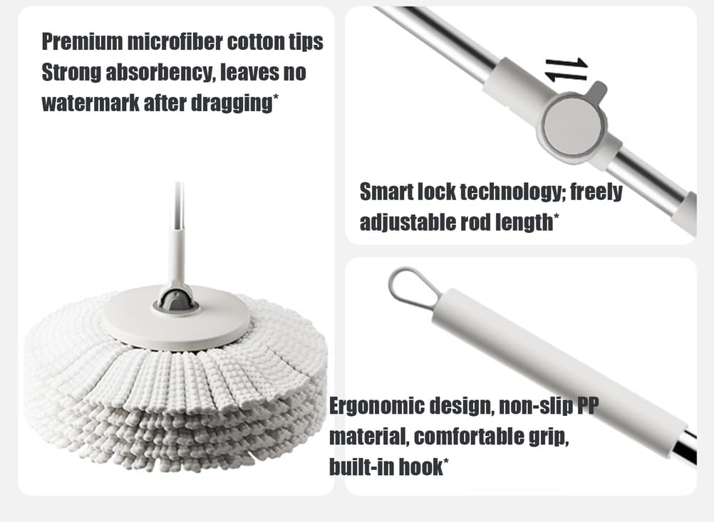Dual Spinning Mop Heads System, Automatic Self-Wringing Floor Mop and Bucket Set with Foot Pedal, Hands-Free Wash and Dry Mop for Quick Cleaning of Hard Floors