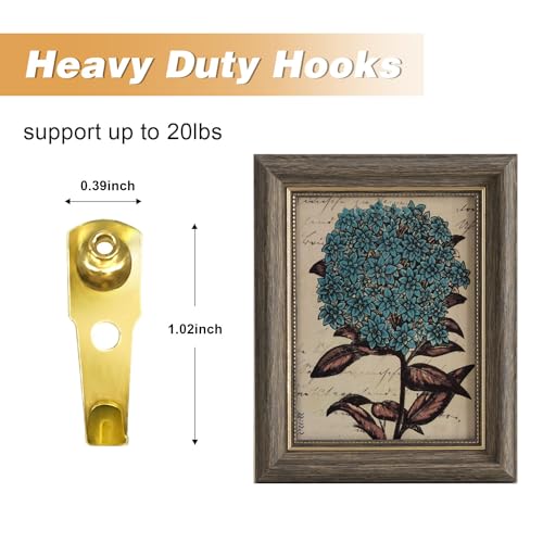 Image of 20PCS 30lbs Plaster Wall Picture Hangers Picture Hook with Nails for Hanging Pictures, Clock, Mirror, Painting Hooks Heavy Duty