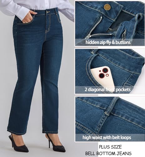 Hanna Nikole Women's Plus Size Wide Flared Jeans High Waisted Stretchy Bell Bottom Denim Jeans (Standard and Plus)